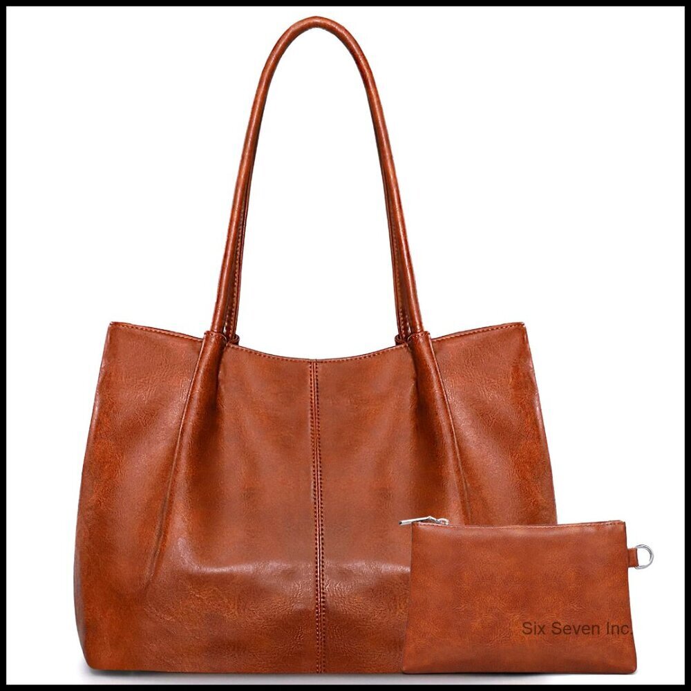 Large Vegan Leather Tote Bag Classic Chic Work Travel Shoulder Purse